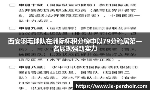 西安羽毛球队在洲际杯积分榜中以79分稳居第一名展现强劲实力